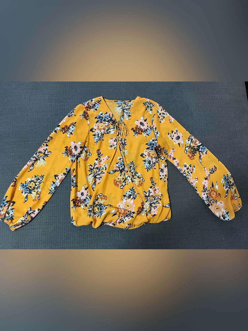 Women’s Mustard Floral Tie-Front Blouse